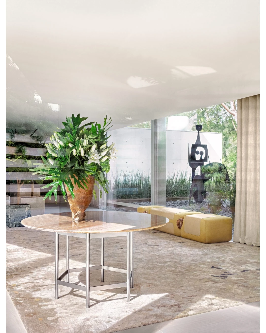 Design-forward space blending art and collectible furniture.