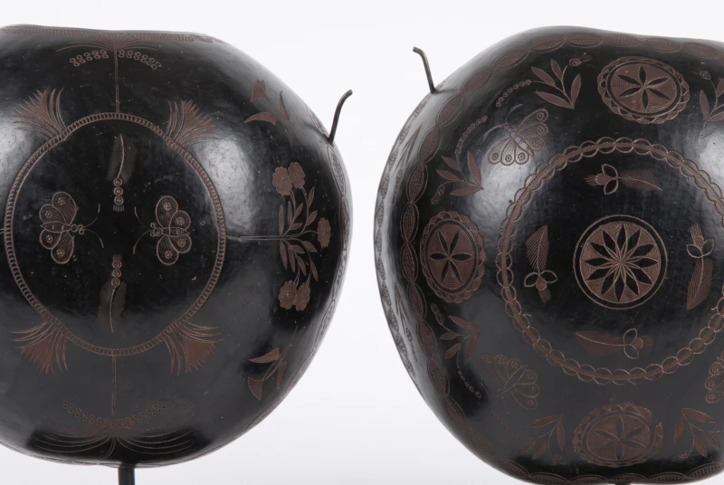 Pair of Decorated Coconuts from French Polynesia