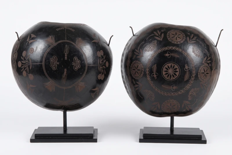 Pair of Decorated Coconuts from French Polynesia